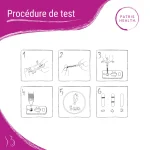 Étapes illustrées de la procédure de test sanguin à domicile : prélèvement, dépôt, lecture du résultat en 5 minutes