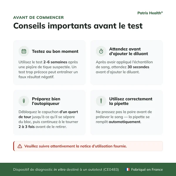 Conseils importants pour bien utiliser l’autotest Maladie de Lyme