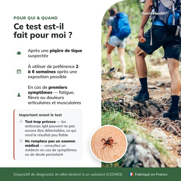 Autotest Lyme à utiliser deux à six semaines après une piqûre de tique suspectée