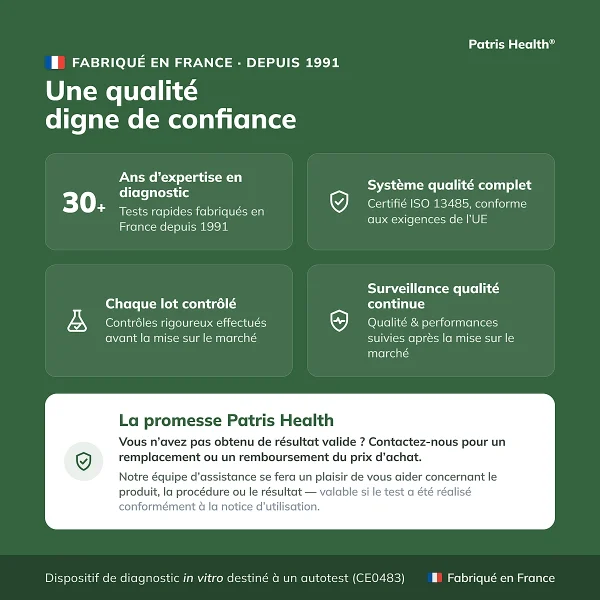 Qualité de l’autotest Patris Health Maladie de Lyme fabriqué en France